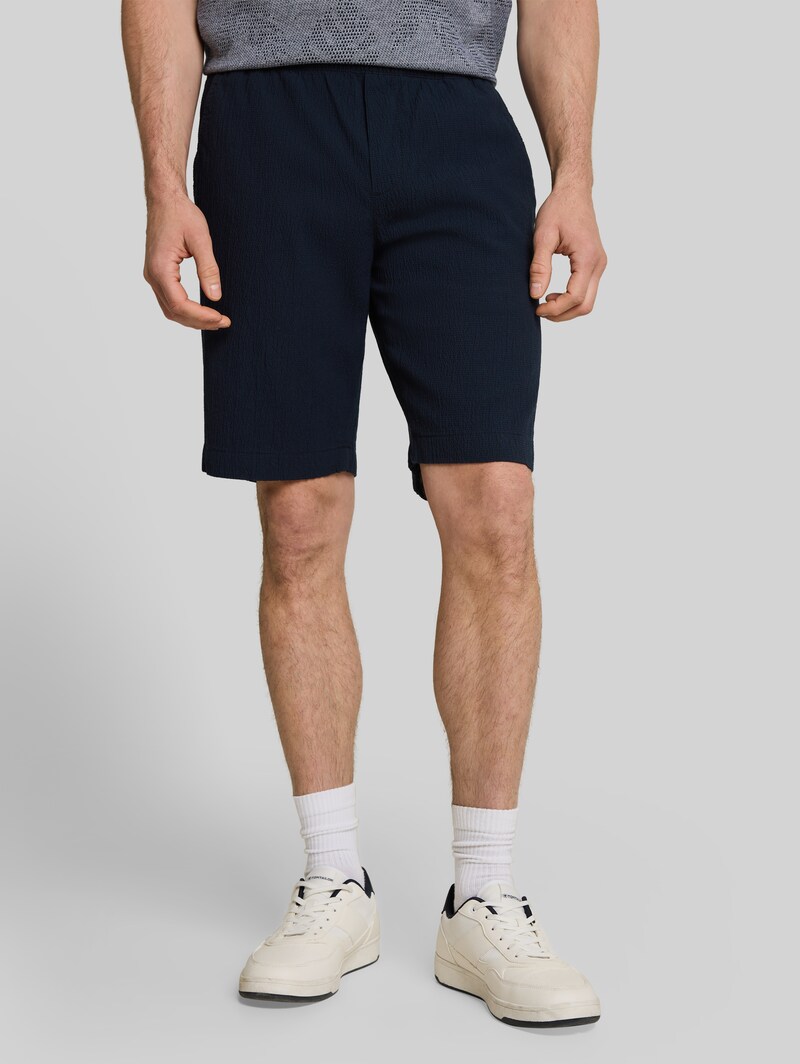 Tom Tailor Seersucker Shorts mit elastischem Bund - Sky Captain Blue