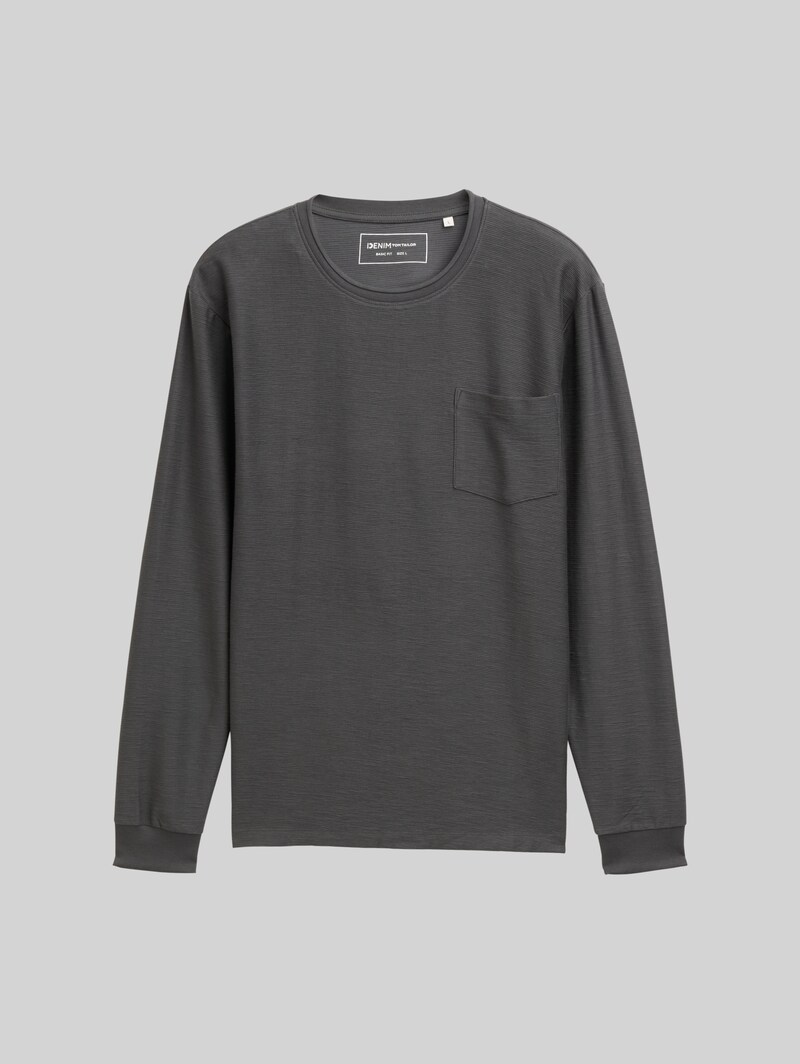 Tom Tailor Langarmshirt mit Brusttasche - Ash Grey
