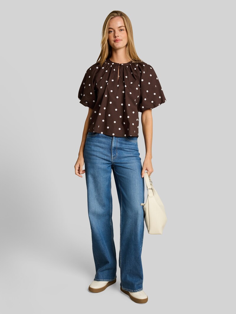 Tom Tailor Popeline Bluse mit Punkten - Dark Brown White Dot