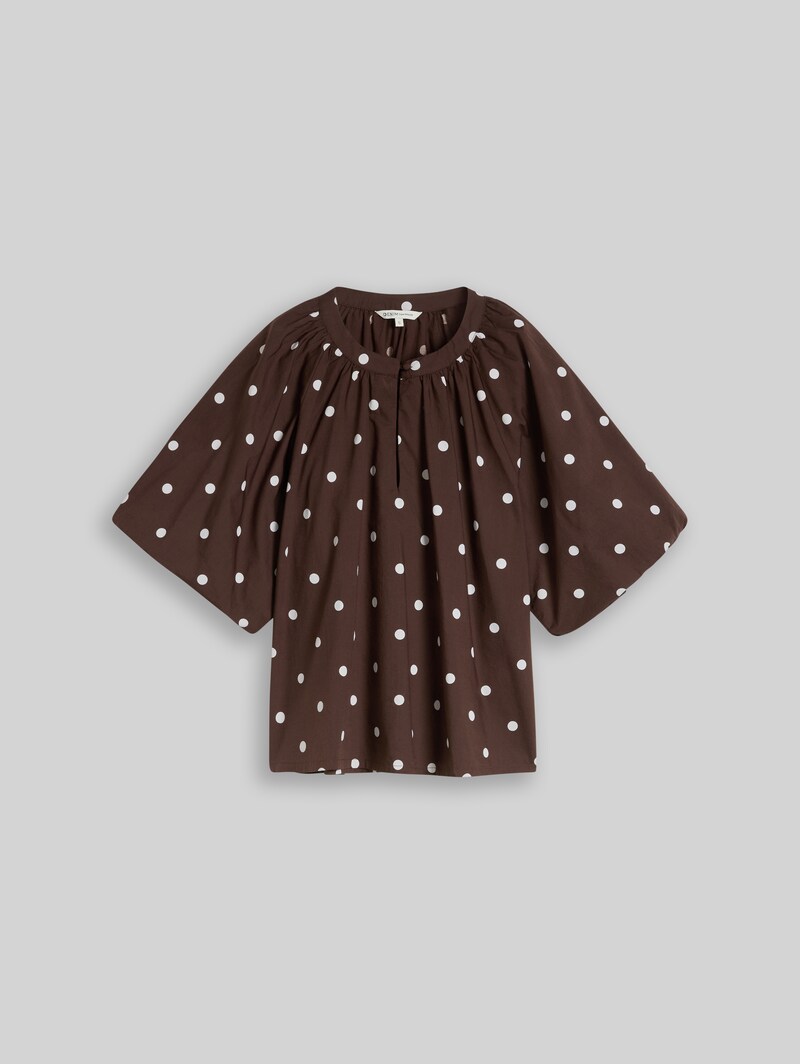 Tom Tailor Popeline Bluse mit Punkten - Dark Brown White Dot
