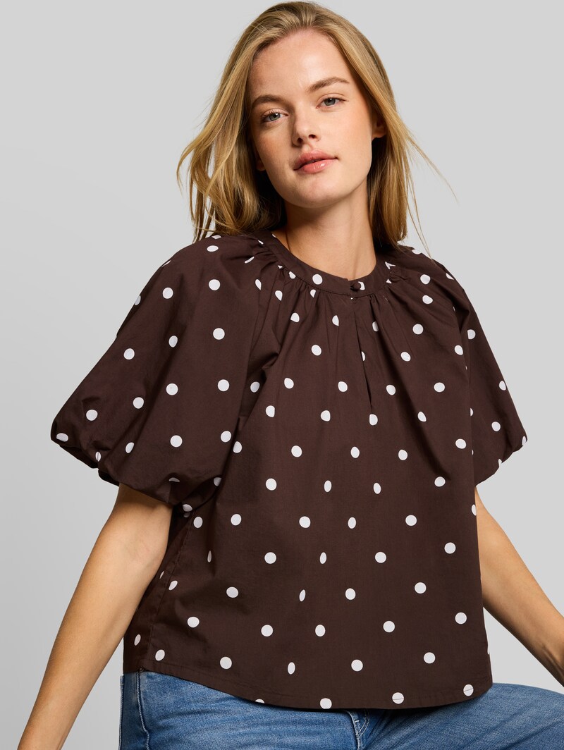 Tom Tailor Popeline Bluse mit Punkten - Dark Brown White Dot
