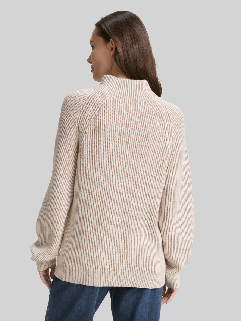 Tom Tailor Loose Fit Strickpullover mit Stehkragen - Soft Taupe Rib Structure
