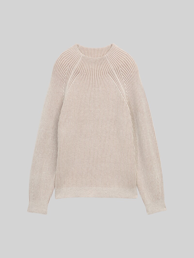 Tom Tailor Loose Fit Strickpullover mit Stehkragen - Soft Taupe Rib Structure