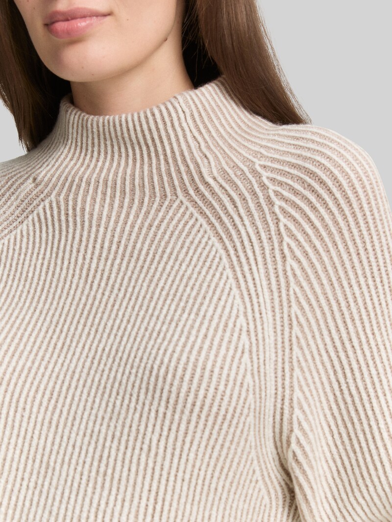 Tom Tailor Loose Fit Strickpullover mit Stehkragen - Soft Taupe Rib Structure