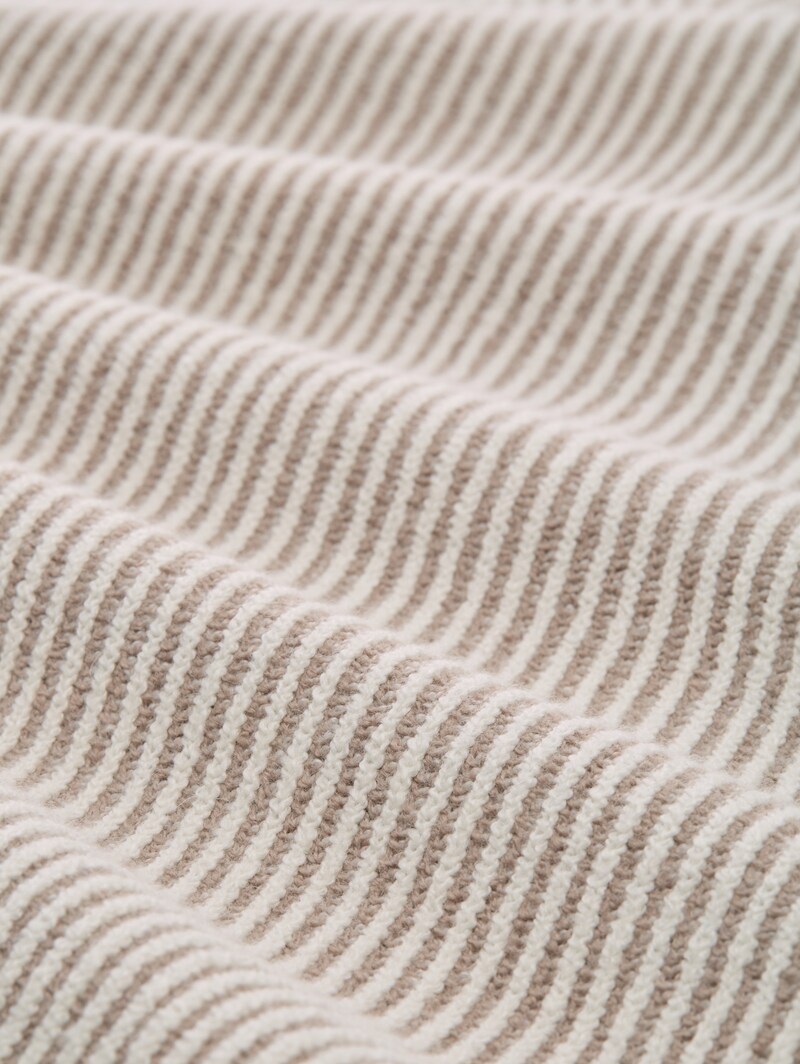 Tom Tailor Loose Fit Strickpullover mit Stehkragen - Soft Taupe Rib Structure