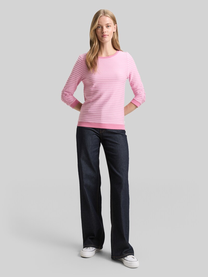 Tom Tailor Sweatshirt mit Streifenmuster - Tonal Rose Structure Stripe