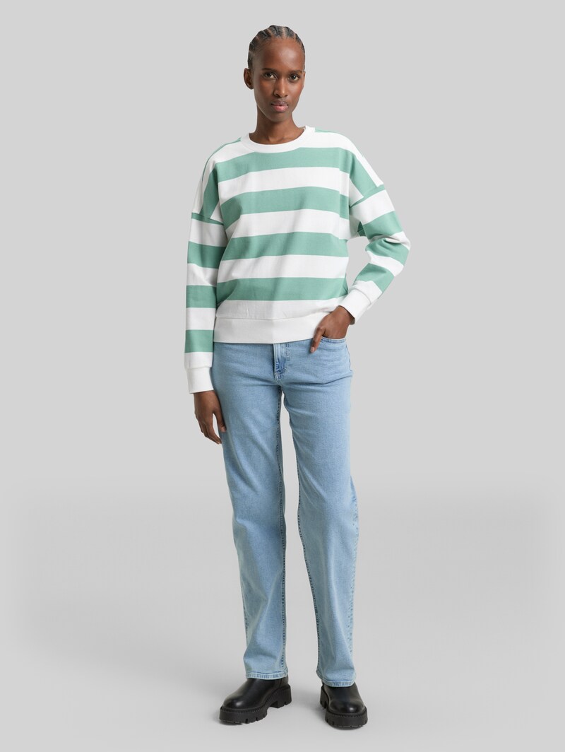 Tom Tailor Loose Fit Sweatshirt - Bleached Green White Stripe
