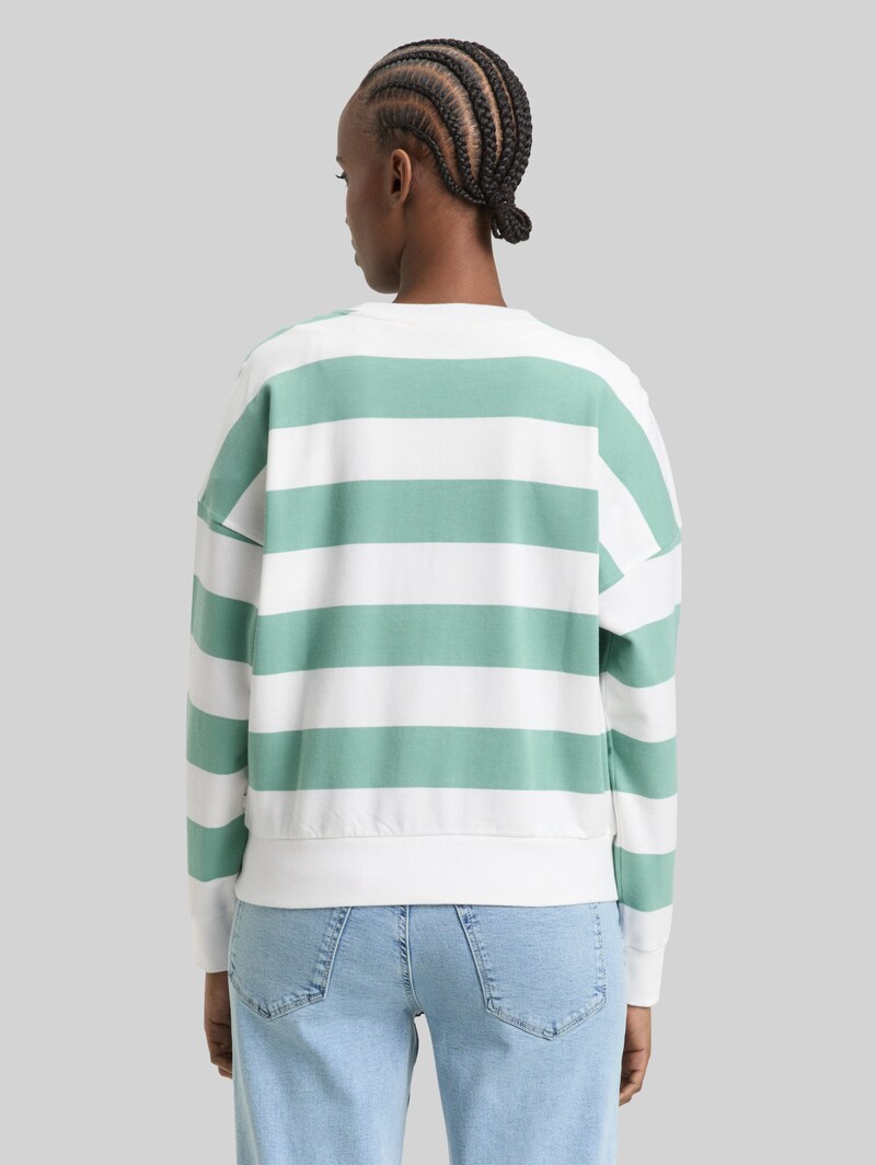 Tom Tailor Loose Fit Sweatshirt - Bleached Green White Stripe