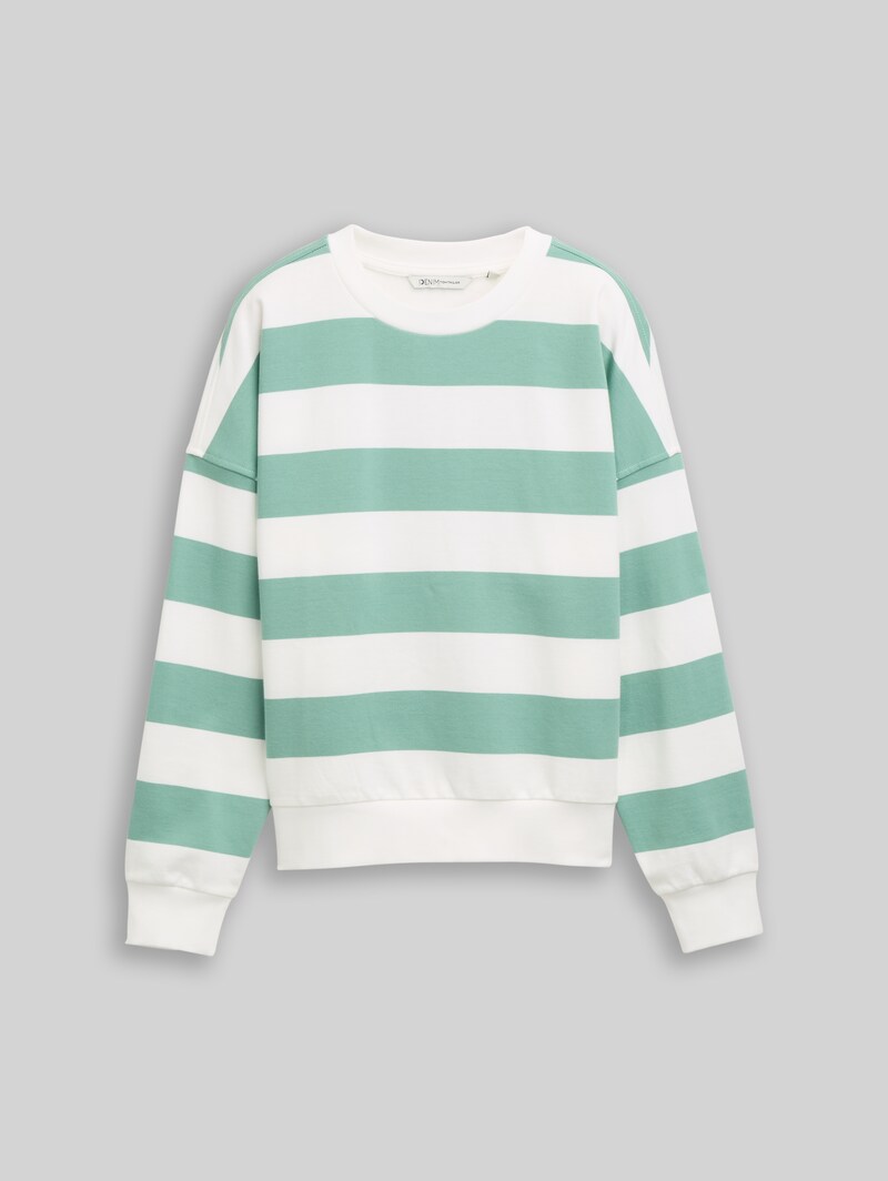 Tom Tailor Loose Fit Sweatshirt - Bleached Green White Stripe