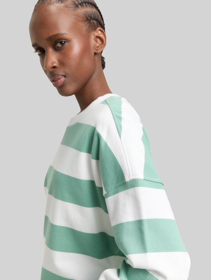 Tom Tailor Loose Fit Sweatshirt - Bleached Green White Stripe