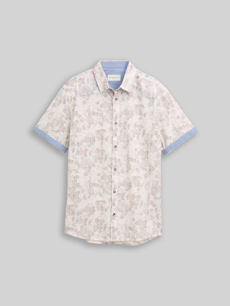 Tom Tailor Regular Fit Kurzarmhemd mit Muster - Off White Irregular Design