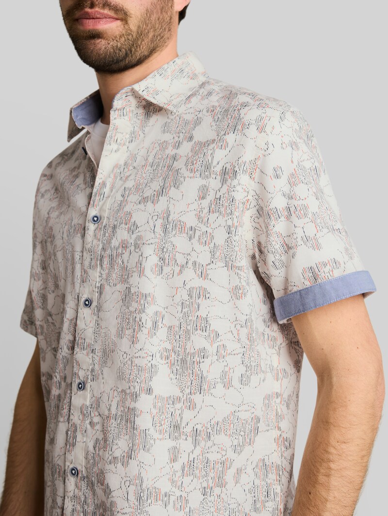 Tom Tailor Regular Fit Kurzarmhemd mit Muster - Off White Irregular Design
