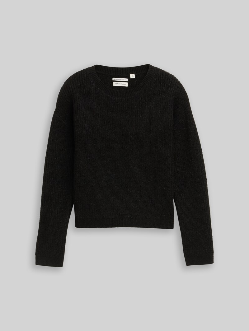 Tom Tailor Cropped Strickpullover in Glitzer-Optik - Heavy Black