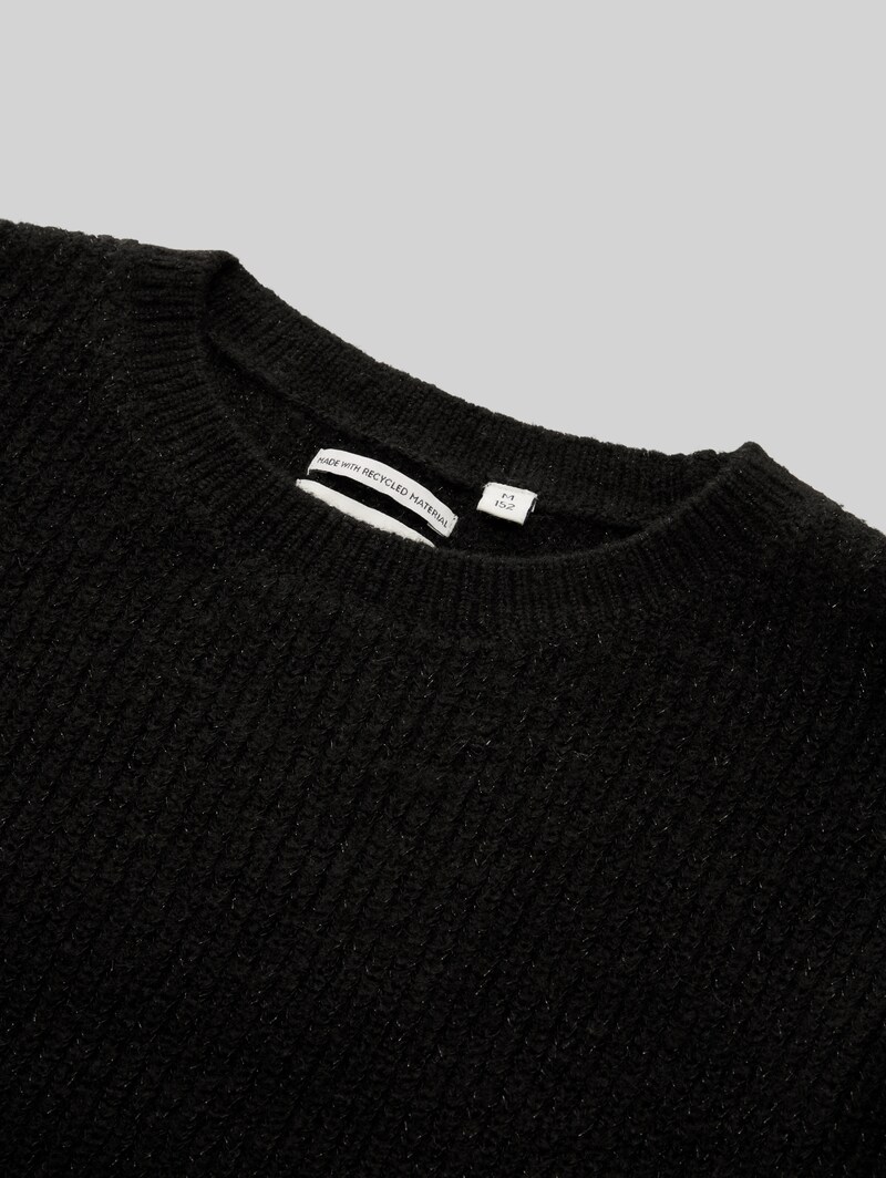 Tom Tailor Cropped Strickpullover in Glitzer-Optik - Heavy Black