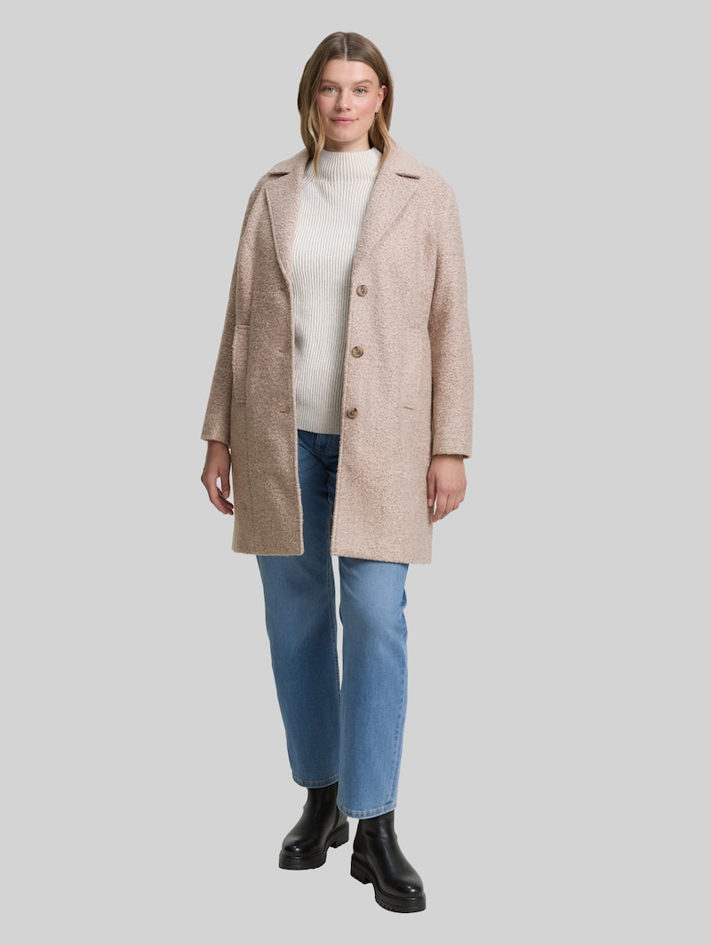 Tom Tailor Plus Size - Bouclé Mantel mit Reverskragen - Boucle Beige Melange Tom Tailor Plus Size - Bouclé Mantel mit Reverskragen - Boucle Beige Melange