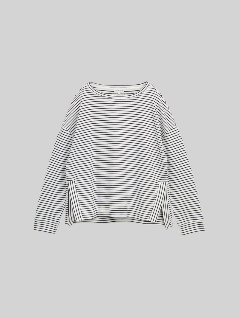 Tom Tailor Sweatshirt mit Streifenmuster - Eclipse Blue Offwhite Stripe