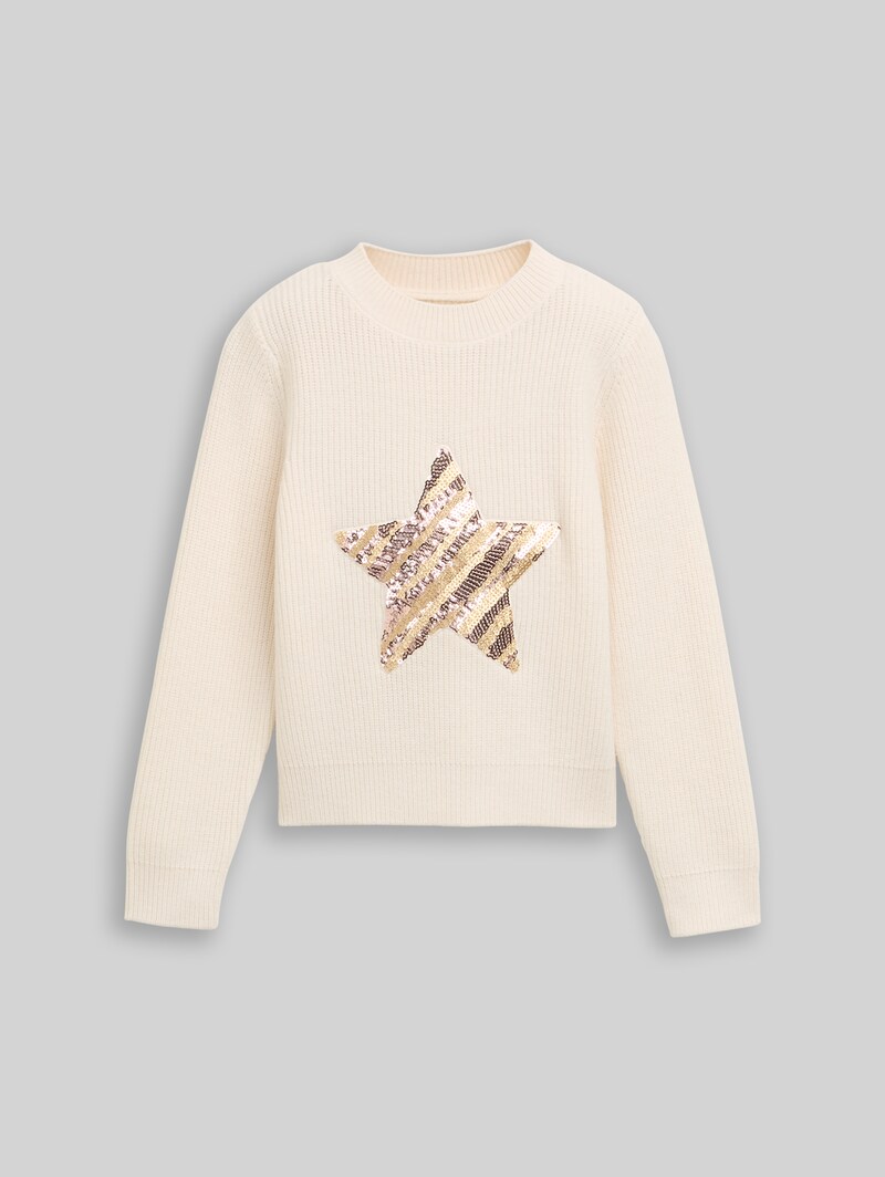 Tom Tailor Cropped Strickpullover mit Wendepailletten - Vintage Beige
