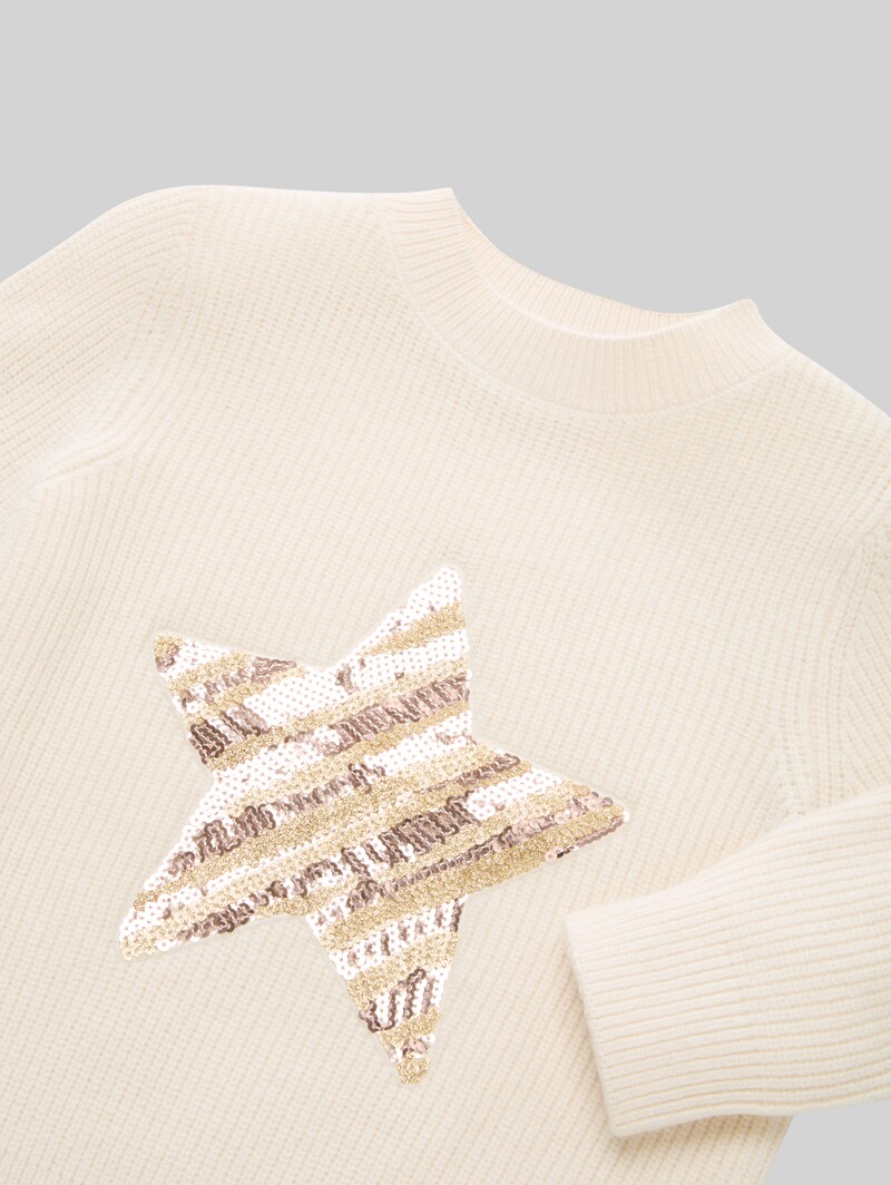 Tom Tailor Cropped Strickpullover mit Wendepailletten - Vintage Beige