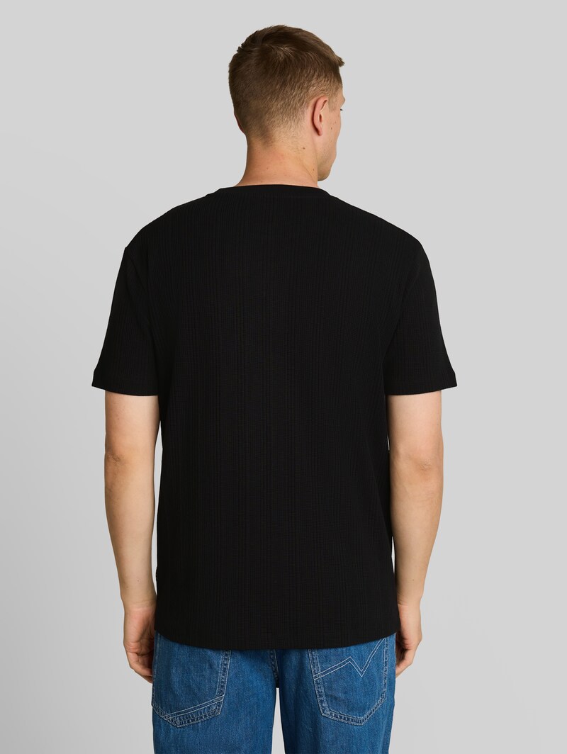 Tom Tailor T-Shirt mit Waffelstruktur - Black