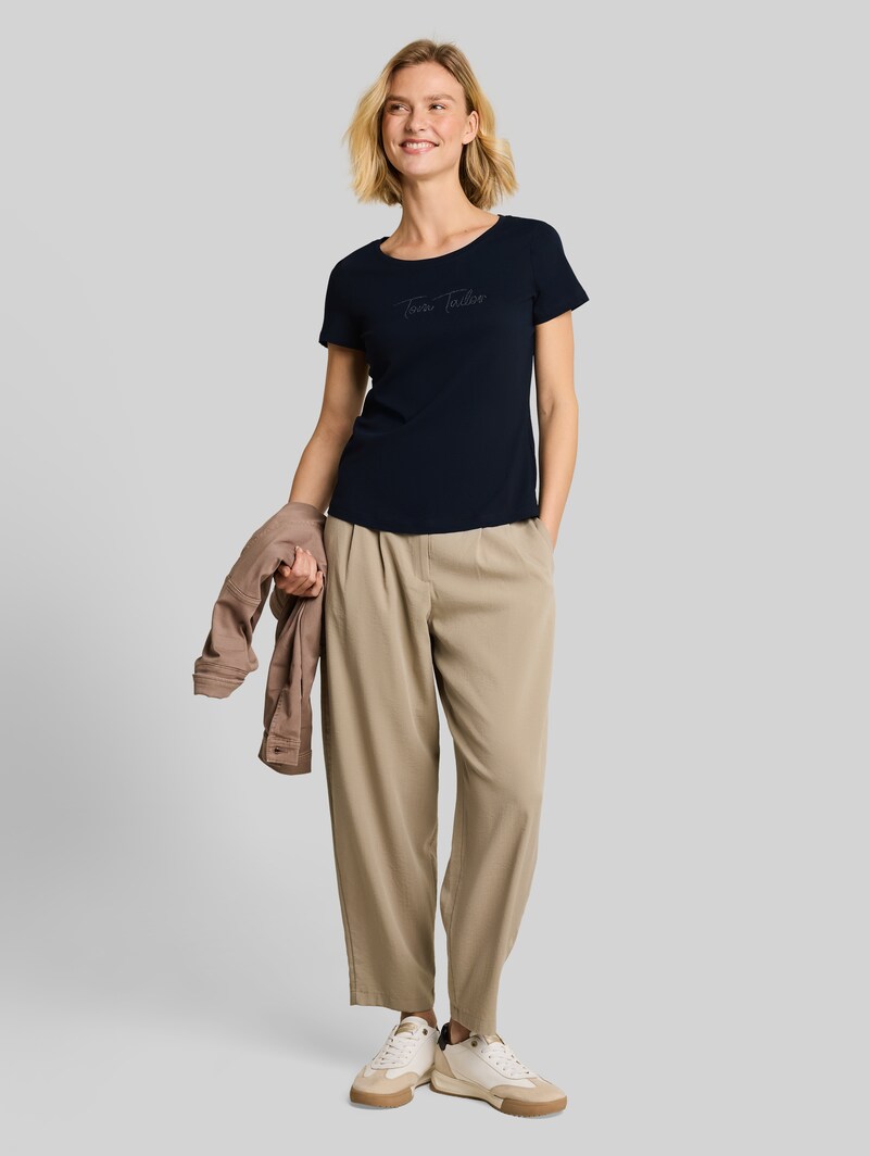 Tom Tailor T-Shirt mit Glitzer-Logo - Sky Captain Blue