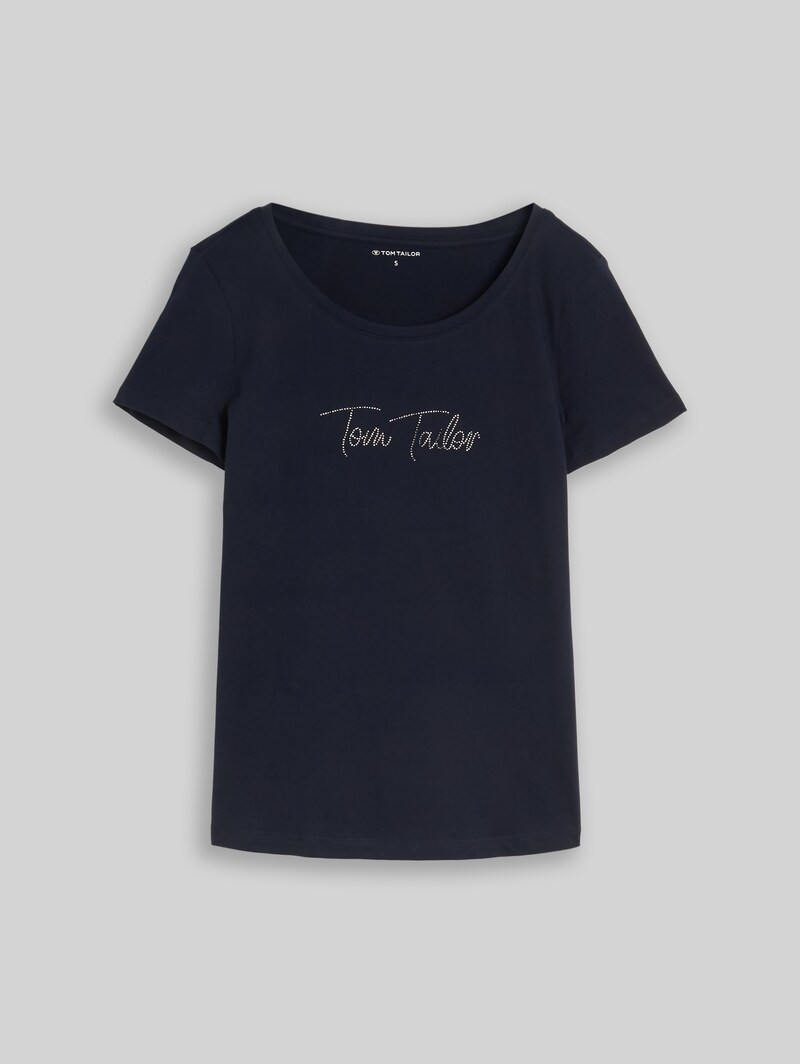 Tom Tailor T-Shirt mit Glitzer-Logo - Sky Captain Blue