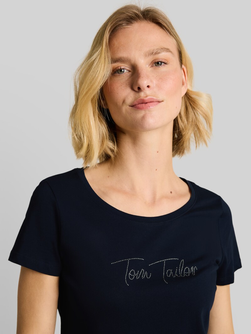 Tom Tailor T-Shirt mit Glitzer-Logo - Sky Captain Blue