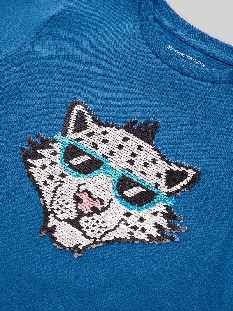 Tom Tailor T-Shirt mit Wendepailletten - Federal Blue