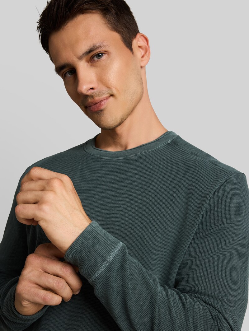 Tom Tailor Langarmshirt im Used-Look - Darkest Olive