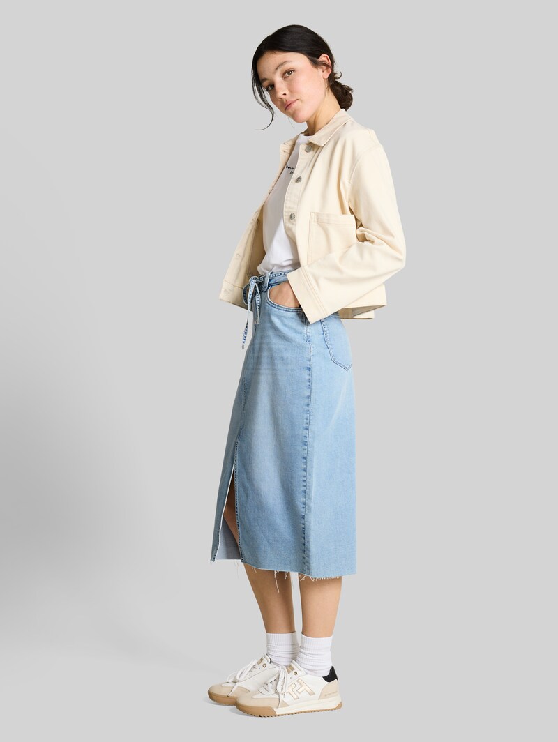 Tom Tailor Midi-Jeansrock mit Schlitz - Used Light Stone Blue Denim