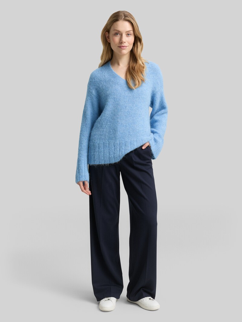Tom Tailor Oversize Strickpullover mit Wollanteil - Light Fjord Blue Melange