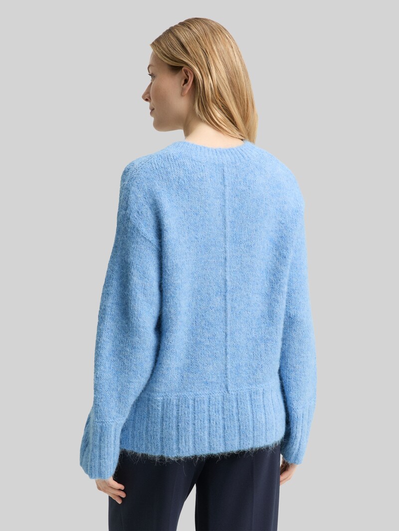 Tom Tailor Oversize Strickpullover mit Wollanteil - Light Fjord Blue Melange