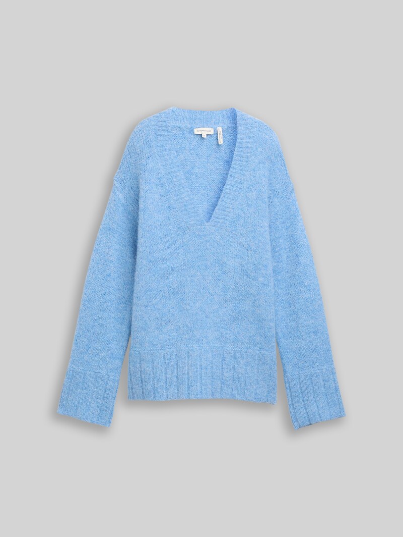 Tom Tailor Oversize Strickpullover mit Wollanteil - Light Fjord Blue Melange