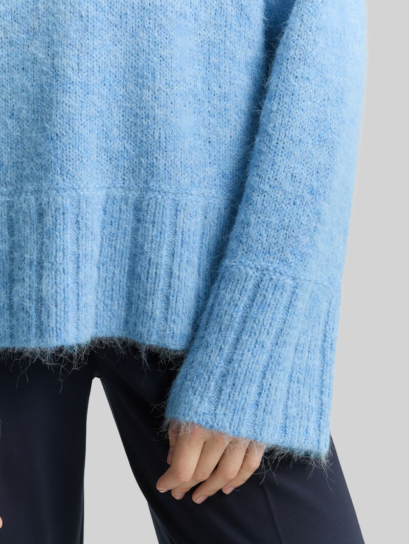 Tom Tailor Oversize Strickpullover mit Wollanteil - Light Fjord Blue Melange
