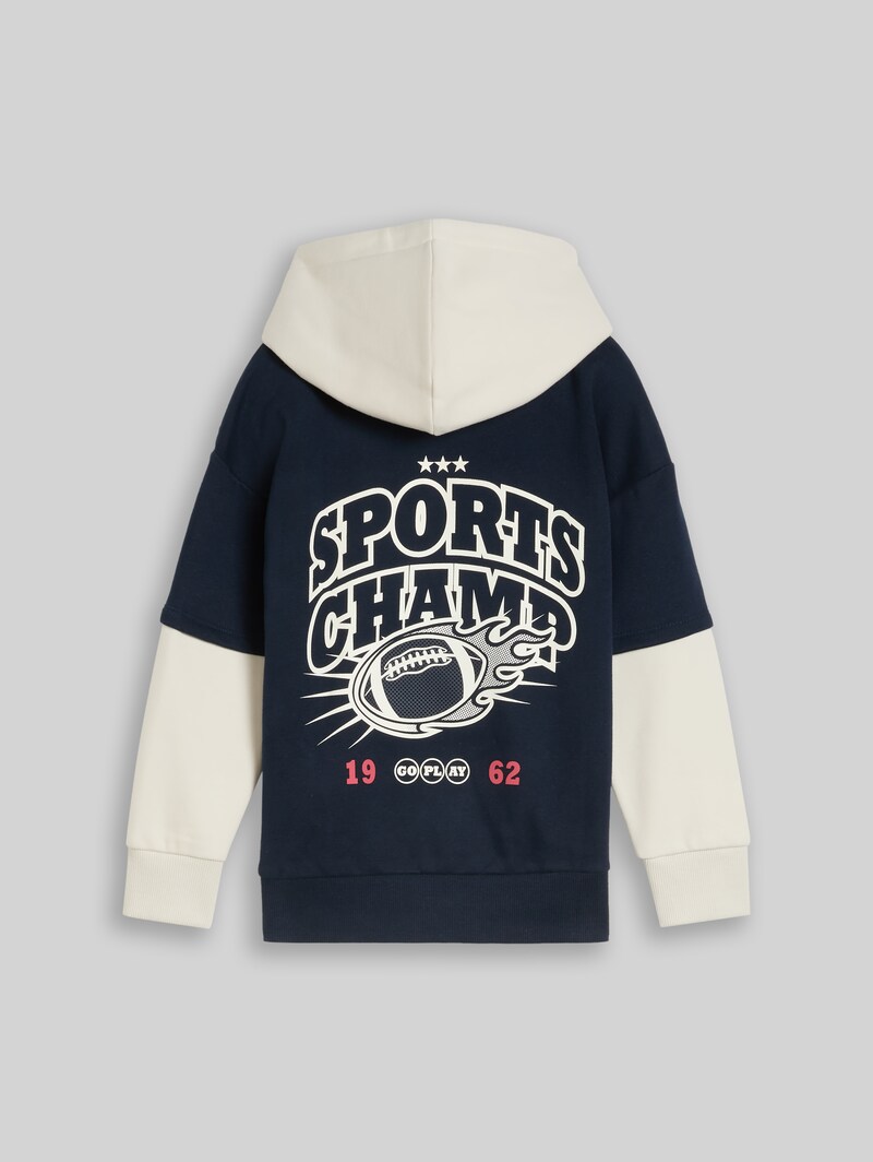 Tom Tailor Oversize Hoodie Sweatshirt im 2-in-1-Look mit Rückenprint - Sky Captain Blue Tom Tailor Oversize Hoodie Sweatshirt im 2-in-1-Look mit Rückenprint - Sky Captain Blue