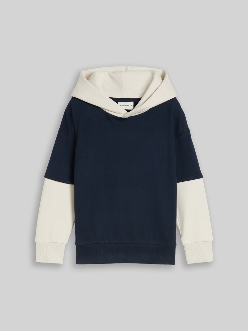Tom Tailor Oversize Hoodie Sweatshirt im 2-in-1-Look mit Rückenprint - Sky Captain Blue