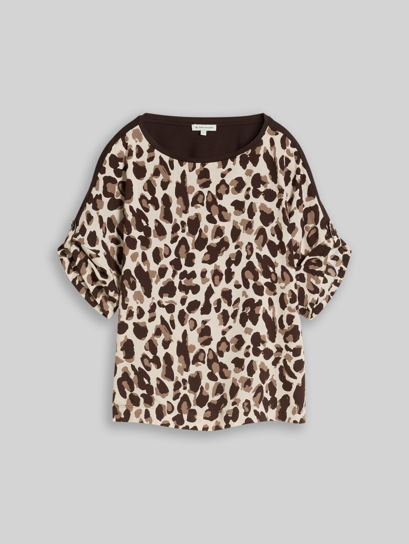 Tom Tailor T-Shirt mit Leo-Print - Brown Beige Leo Print