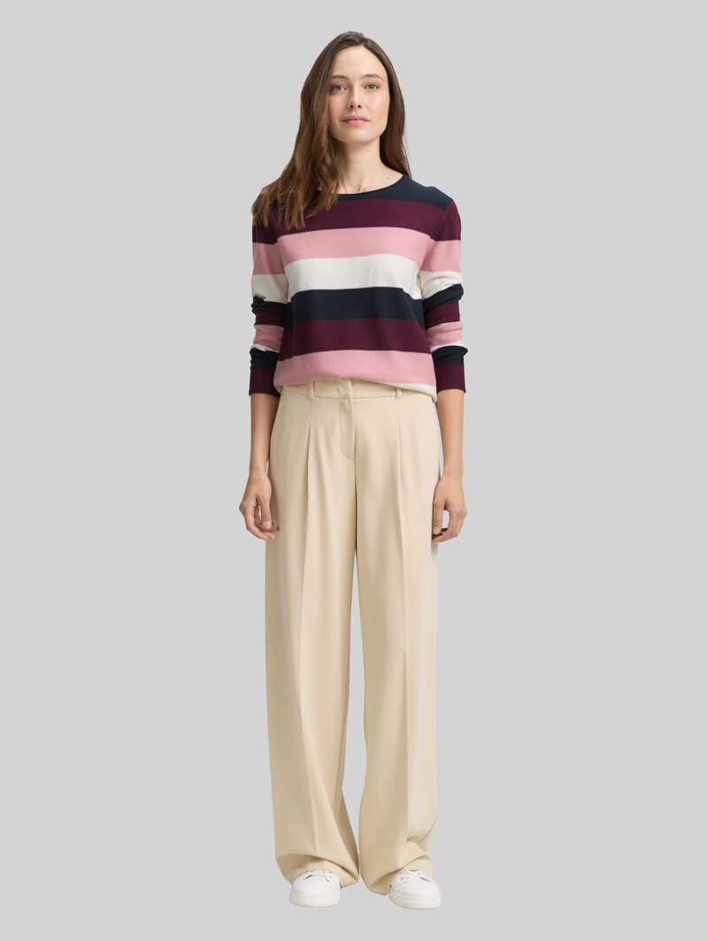 Tom Tailor Strickpullover mit Rundhalsausschnitt - Big Rose Knit Stripe