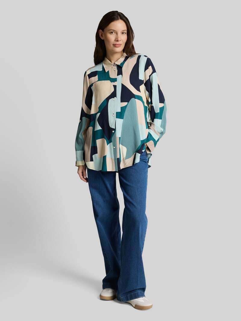 Tom Tailor Loose Fit Bluse mit Schleifen-Details - Abstract Stripe Print