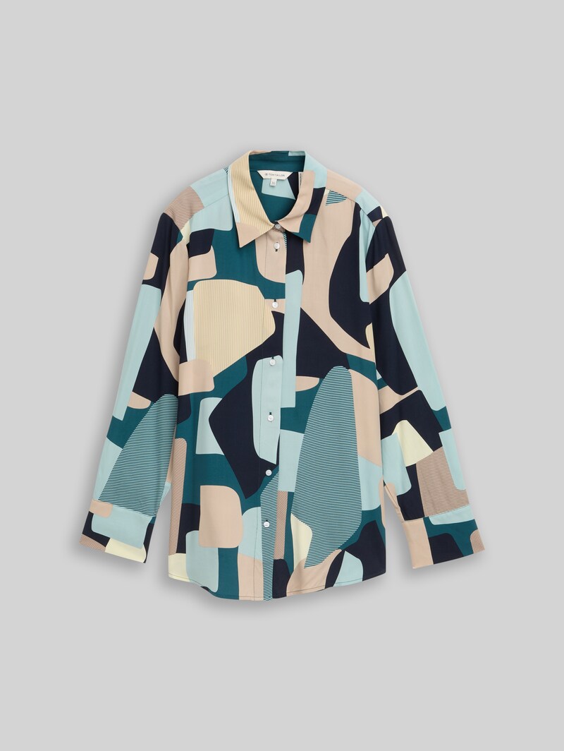 Tom Tailor Loose Fit Bluse mit Schleifen-Details - Abstract Stripe Print