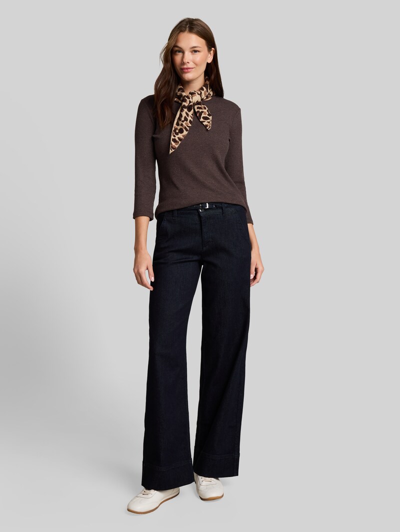 Tom Tailor Oversize Langarmshirt mit Rippstruktur - Java Dark Brown Melange