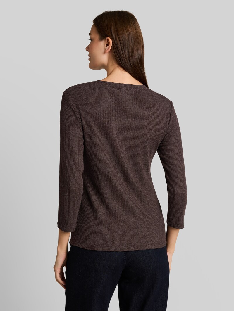 Tom Tailor Oversize Langarmshirt mit Rippstruktur - Java Dark Brown Melange