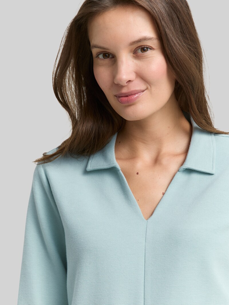 Tom Tailor Langarmshirt mit Polokragen - White Moss