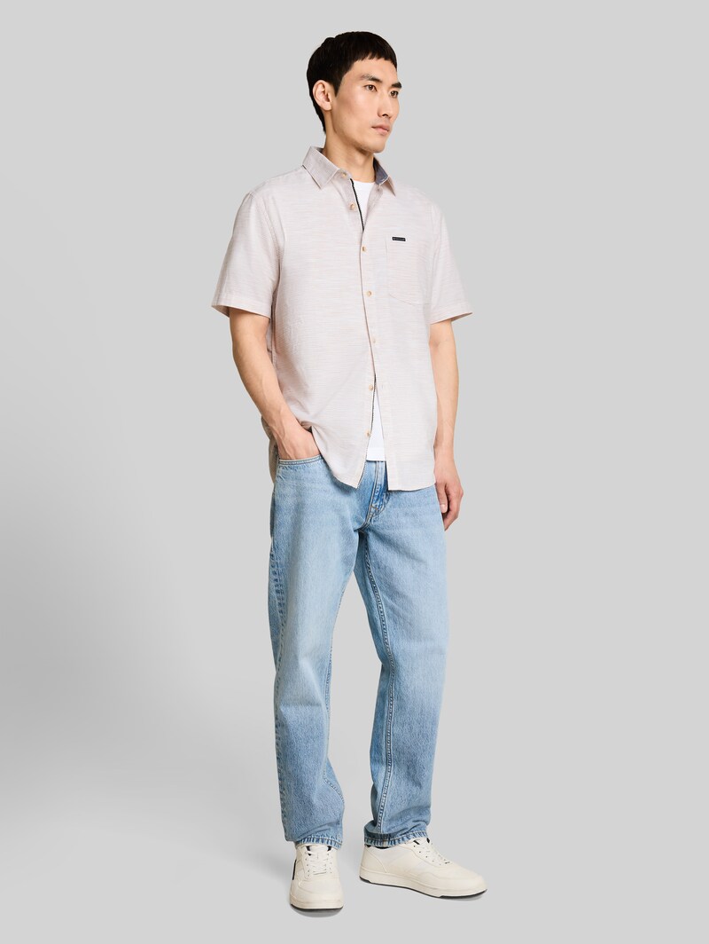 Tom Tailor Regular Fit Kurzarmhemd aus Baumwolle - Beige Irregular Structure