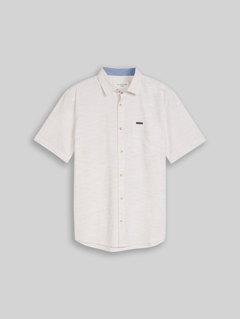Tom Tailor Regular Fit Kurzarmhemd aus Baumwolle - Beige Irregular Structure