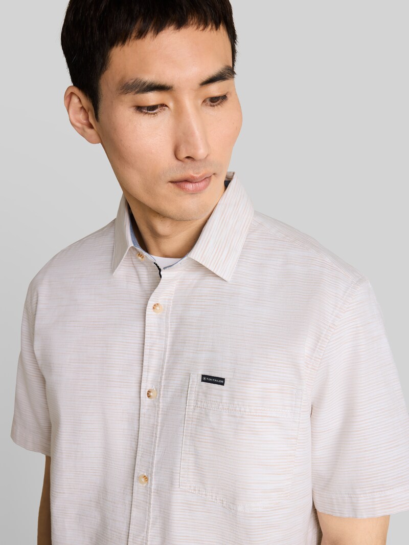 Tom Tailor Regular Fit Kurzarmhemd aus Baumwolle - Beige Irregular Structure