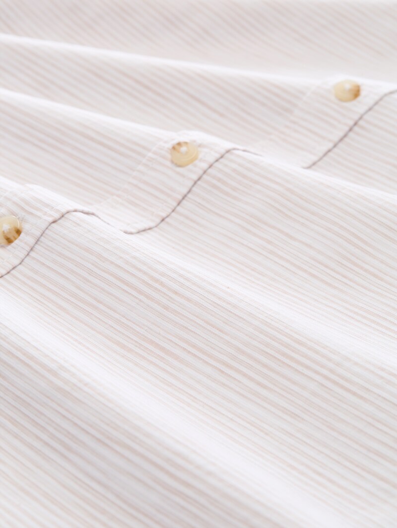 Tom Tailor Regular Fit Kurzarmhemd aus Baumwolle - Beige Irregular Structure