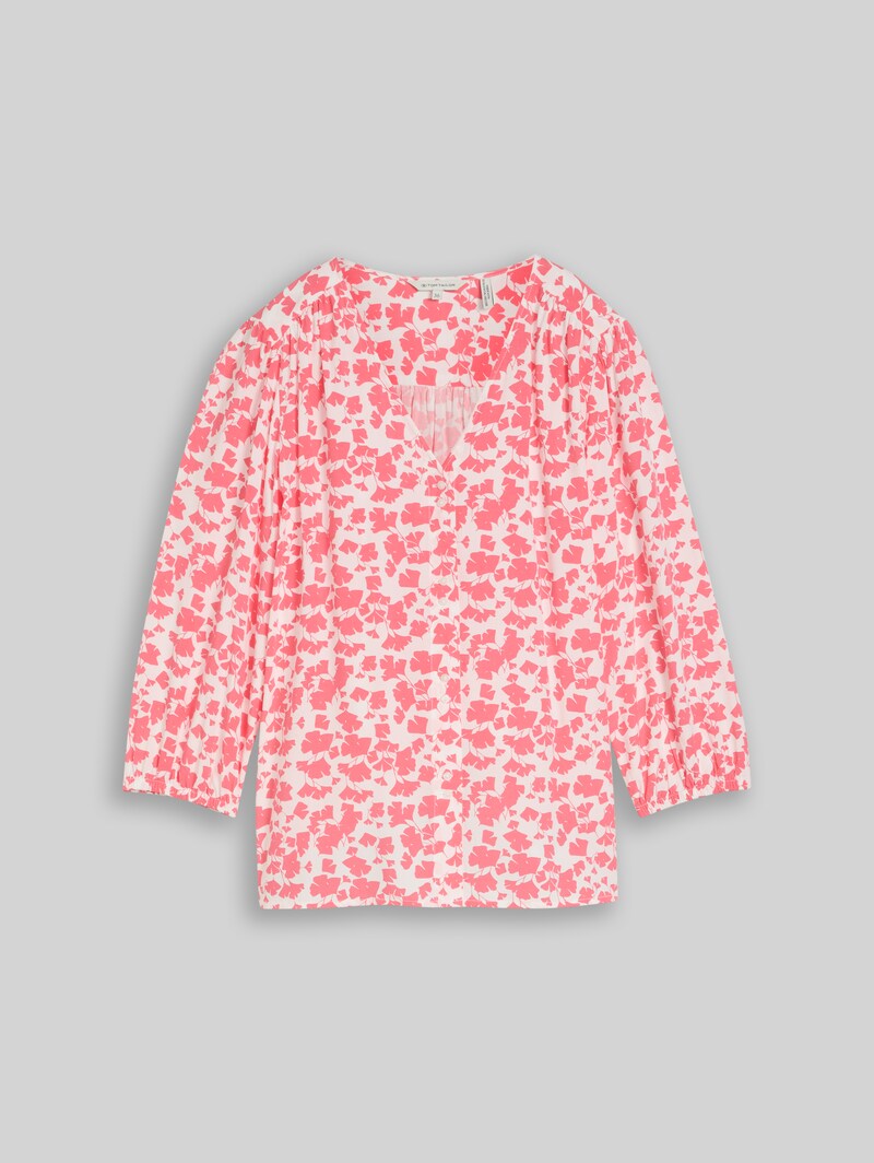 Tom Tailor Bluse aus Viskose - Coral Pink Ginkgo Minimal