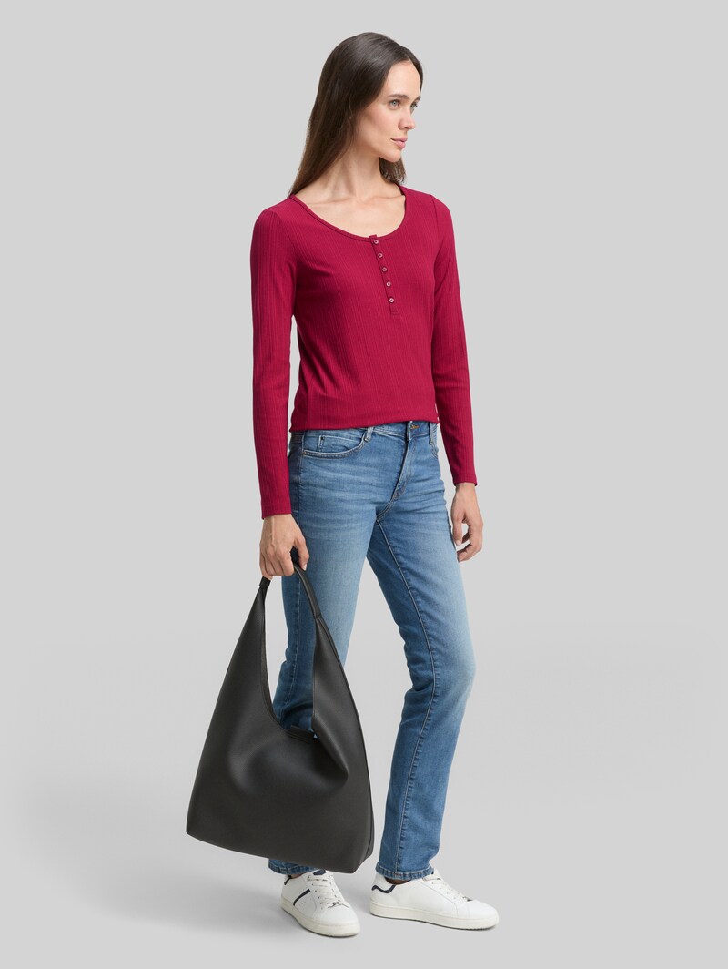 Tom Tailor Slim Fit Henley Langarmshirt - Rumba Red