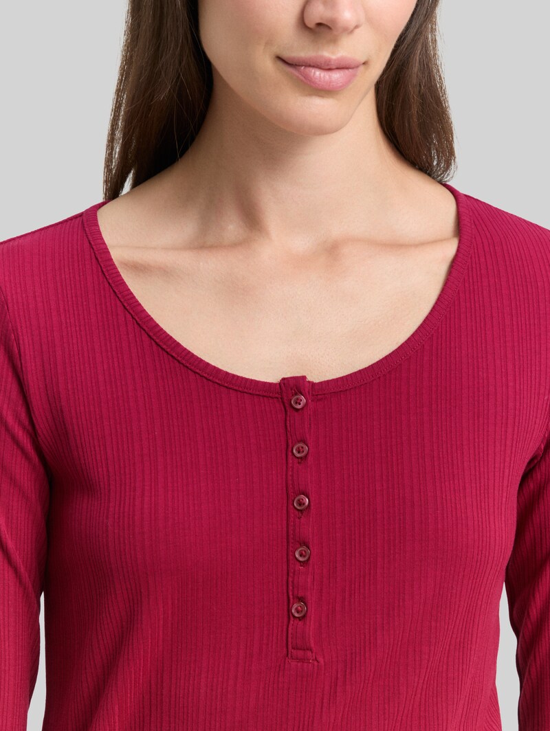 Tom Tailor Slim Fit Henley Langarmshirt - Rumba Red