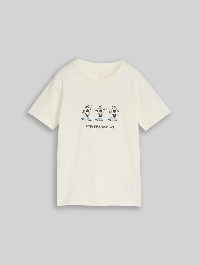 Tom Tailor T-Shirt mit Fußball-Print - Wool White